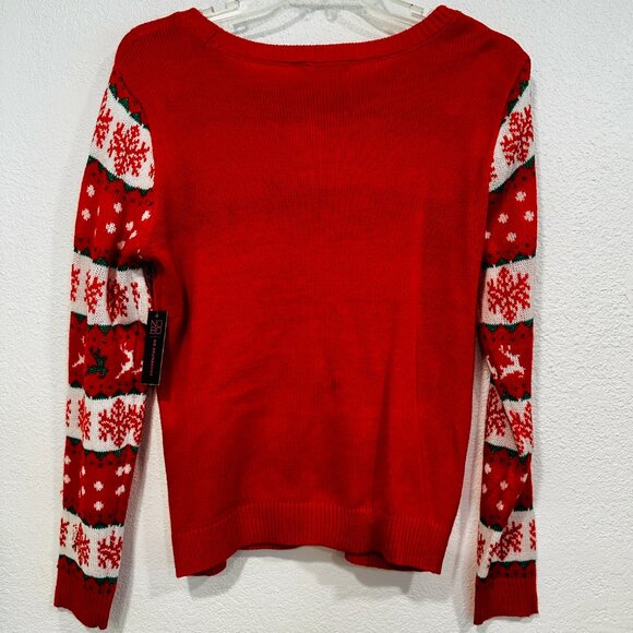 NWT No Boundaries Christmas Sweater Santa Rudolph Bells Sequins Size XL 15-17 - Picture 2 of 12